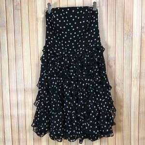 Strapless Black Dress White Polka Dots & Ruffles